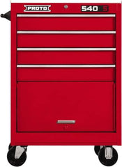 Proto - 4 Drawer Steel Tool Roller Cabinet - 27" Wide x 42" High x 18" Deep, Ball Bearing Drawer Slides, Red - Exact Industrial Supply