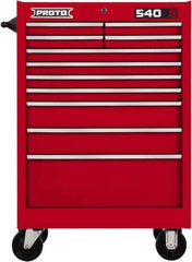 Proto - 11 Drawer Steel Tool Roller Cabinet - 27" Wide x 42" High x 18" Deep, Ball Bearing Drawer Slides, Red - Exact Industrial Supply