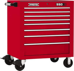 Proto - 8 Drawer Steel Tool Roller Cabinet - 34" Wide x 41" High x 25-1/4" Deep, Ball Bearing Drawer Slides, Red - Exact Industrial Supply