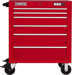 Proto - 6 Drawer Steel Tool Roller Cabinet - 34" Wide x 41" High x 25-1/4" Deep, Ball Bearing Drawer Slides, Red - Exact Industrial Supply