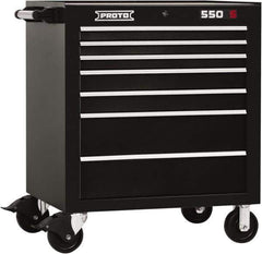 Proto - 7 Drawer Steel Tool Roller Cabinet - 34" Wide x 41" High x 25-1/4" Deep, Ball Bearing Drawer Slides, Black - Exact Industrial Supply