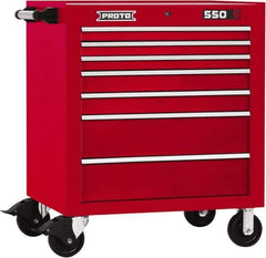 Proto - 7 Drawer Steel Tool Roller Cabinet - 34" Wide x 41" High x 25-1/4" Deep, Ball Bearing Drawer Slides, Red - Exact Industrial Supply