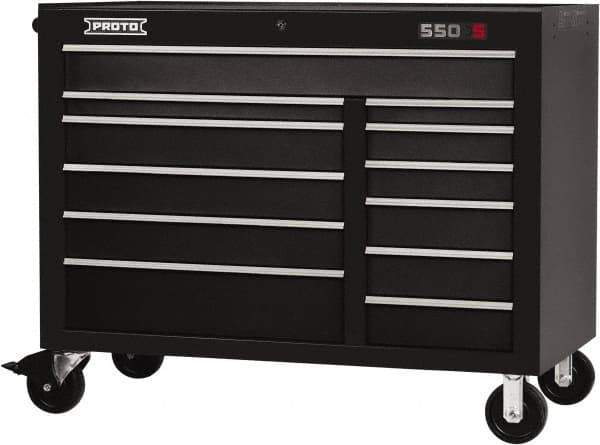 Proto - 23,419 Lb Capacity, 12 Drawer Mobile Workstation - 50" Wide x 25-1/4" Deep x 41" High, Steel, Dual Black - Exact Industrial Supply
