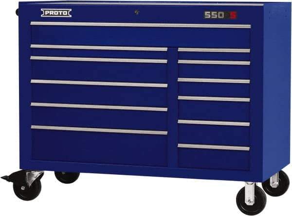 Proto - 23,419 Lb Capacity, 12 Drawer Mobile Workstation - 50" Wide x 25-1/4" Deep x 41" High, Steel, Blue - Exact Industrial Supply