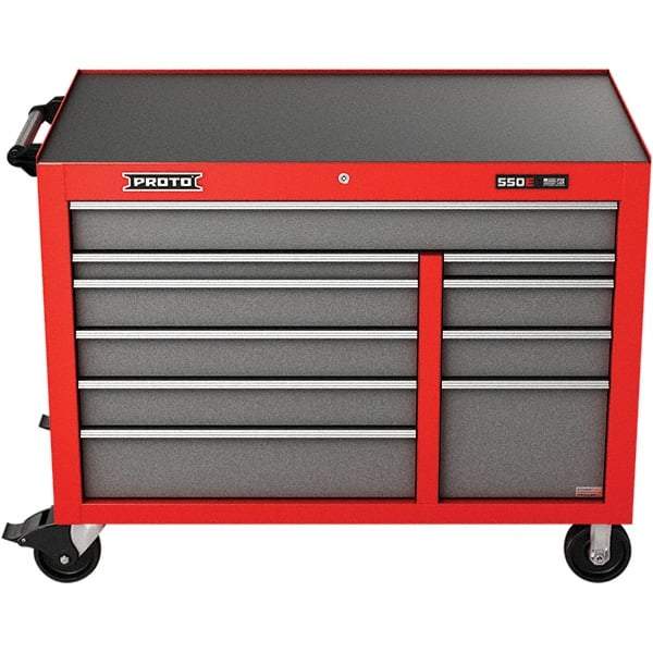 Proto - 23,419 Lb Capacity, 10 Drawer Mobile Power Workstation - 50" Wide x 25-1/4" Deep x 41" High, Steel, Safety Red & Gray - Exact Industrial Supply