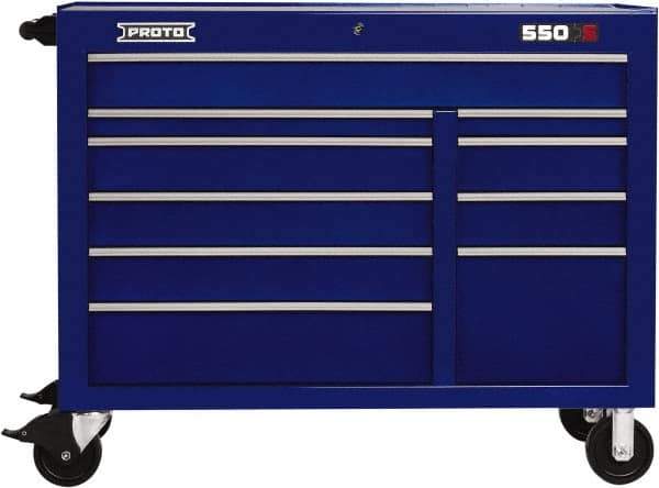 Proto - 23,105 Lb Capacity, 10 Drawer Mobile Power Workstation - 50" Wide x 25-1/4" Deep x 41" High, Steel, Blue - Exact Industrial Supply