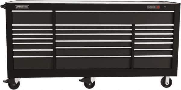 Proto - 48,115 Lb Capacity, 22 Drawer Mobile Power Workstation - 88-1/4" Wide x 27" Deep x 46-3/8" High, Steel, Dual Black - Exact Industrial Supply
