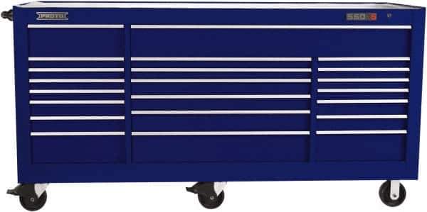 Proto - 48,115 Lb Capacity, 22 Drawer Mobile Workstation - 88-1/4" Wide x 27" Deep x 46-3/8" High, Steel, Blue - Exact Industrial Supply