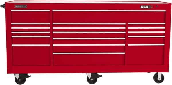 Proto - 48,654 Lb Capacity, 20 Drawer Mobile Workstation - 88-1/4" Wide x 27" Deep x 46-3/8" High, Steel, Red - Exact Industrial Supply