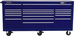 Proto - 48,654 Lb Capacity, 20 Drawer Mobile Workstation - 88-1/4" Wide x 27" Deep x 46-3/8" High, Steel, Blue - Exact Industrial Supply