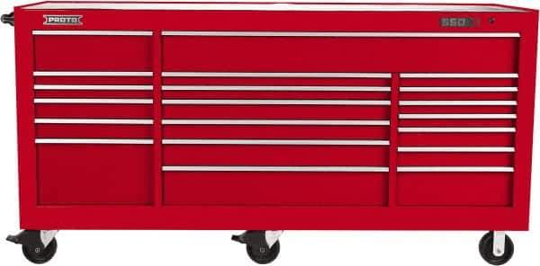 Proto - 48,654 Lb Capacity, 18 Drawer Mobile Workstation - 88-1/4" Wide x 27" Deep x 46-3/8" High, Steel, Red - Exact Industrial Supply