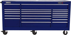 Proto - 48,654 Lb Capacity, 18 Drawer Mobile Workstation - 88-1/4" Wide x 27" Deep x 46-3/8" High, Steel, Blue - Exact Industrial Supply