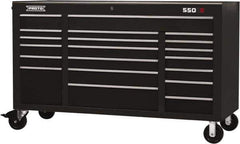 Proto - 30,519 Lb Capacity, 20 Drawer Mobile Workstation - 67" Wide x 25-1/4" Deep x 41" High, Steel, Black - Exact Industrial Supply