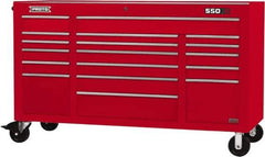 Proto - 30,144 Lb Capacity, 18 Drawer Mobile Power Workstation - 67" Wide x 25-1/4" Deep x 41" High, Steel, Red - Exact Industrial Supply