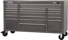 Proto - 30,144 Lb Capacity, 18 Drawer Mobile Power Workstation - 67" Wide x 25-1/4" Deep x 41" High, Steel, Dual Black - Exact Industrial Supply