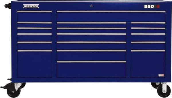 Proto - 30,144 Lb Capacity, 18 Drawer Mobile Power Workstation - 67" Wide x 25-1/4" Deep x 41" High, Steel, Blue - Exact Industrial Supply
