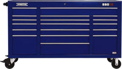 Proto - 30,144 Lb Capacity, 18 Drawer Mobile Power Workstation - 67" Wide x 25-1/4" Deep x 41" High, Steel, Blue - Exact Industrial Supply