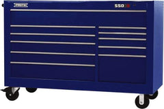 Proto - 35,917 Lb Capacity, 11 Drawer Mobile Workstation - 66" Wide x 27" Deep x 46" High, Steel, Blue - Exact Industrial Supply