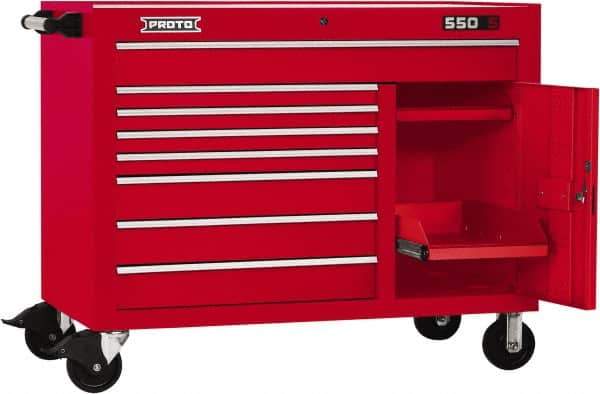 Proto - 18,920 Lb Capacity, 8 Drawer Mobile Workstation - 50" Wide x 25-1/4" Deep x 41" High, Steel, Red - Exact Industrial Supply