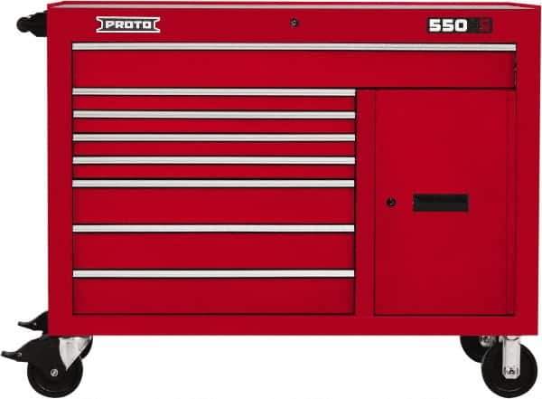 Proto - 18,920 Lb Capacity, 8 Drawer Mobile Workstation - 50" Wide x 25-1/4" Deep x 41" High, Steel, Red - Exact Industrial Supply