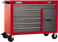 Proto - 18,109 Lb Capacity, 7 Drawer Mobile Workstation - 50" Wide x 25-1/4" Deep x 41" High, Steel, Safety Red & Gray - Exact Industrial Supply
