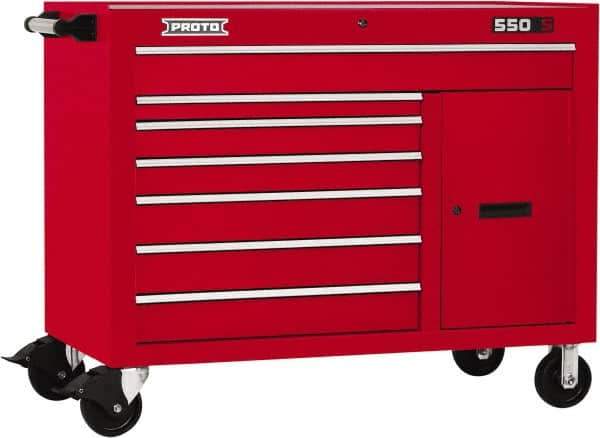 Proto - 18,109 Lb Capacity, 7 Drawer Mobile Workstation - 50" Wide x 25-1/4" Deep x 41" High, Steel, Red - Exact Industrial Supply