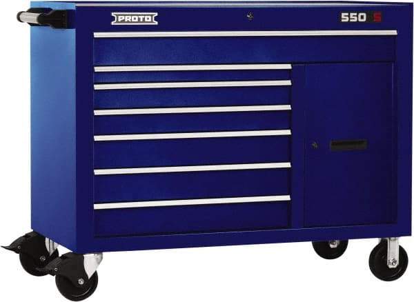 Proto - 18,109 Lb Capacity, 7 Drawer Mobile Workstation - 50" Wide x 25-1/4" Deep x 41" High, Steel, Blue - Exact Industrial Supply