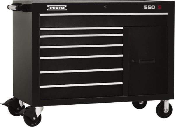 Proto - 18,109 Lb Capacity, 7 Drawer Mobile Workstation - 50" Wide x 25-1/4" Deep x 41" High, Steel, Black - Exact Industrial Supply