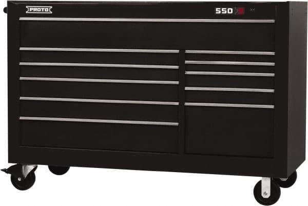 Proto - 35,917 Lb Capacity, 11 Drawer Mobile Workstation - 66" Wide x 27" Deep x 46" High, Steel, Black - Exact Industrial Supply