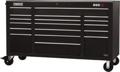 Proto - 30,144 Lb Capacity, 18 Drawer Mobile Power Workstation - 67" Wide x 25-1/4" Deep x 41" High, Steel, Black - Exact Industrial Supply