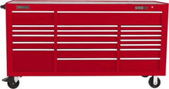 Proto - 39,577 Lb Capacity, 20 Drawer Mobile Workstation - 78-7/8" Wide x 25-1/4" Deep x 43-1/4" High, Steel, Red - Exact Industrial Supply