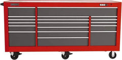 Proto - 48,654 Lb Capacity, 20 Drawer Mobile Power Workstation - 88-1/4" Wide x 27" Deep x 46-3/8" High, Steel, Safety Red & Gray - Exact Industrial Supply