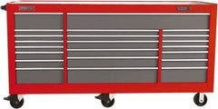 Proto - 48,115 Lb Capacity, 22 Drawer Mobile Workstation - 88-1/4" Wide x 27" Deep x 46-3/8" High, Steel, Safety Red & Gray - Exact Industrial Supply