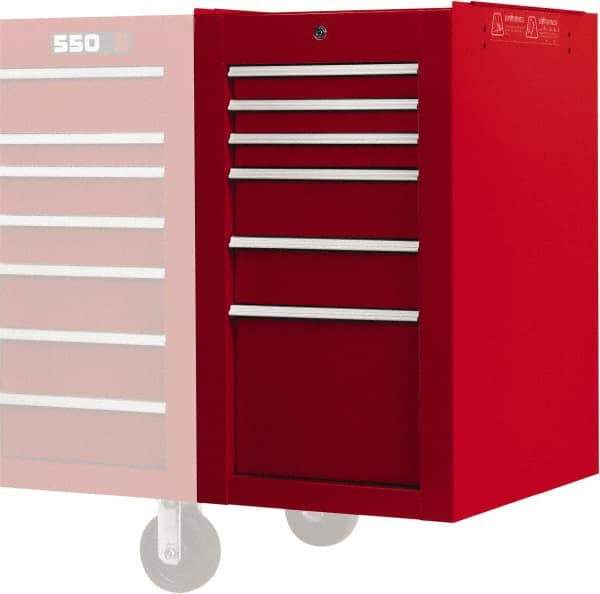 Proto - 6 Drawer Red Side Cabinet - 19" Wide x 34" High x 25" Deep, Use with Proto Roller Cabinet - Exact Industrial Supply