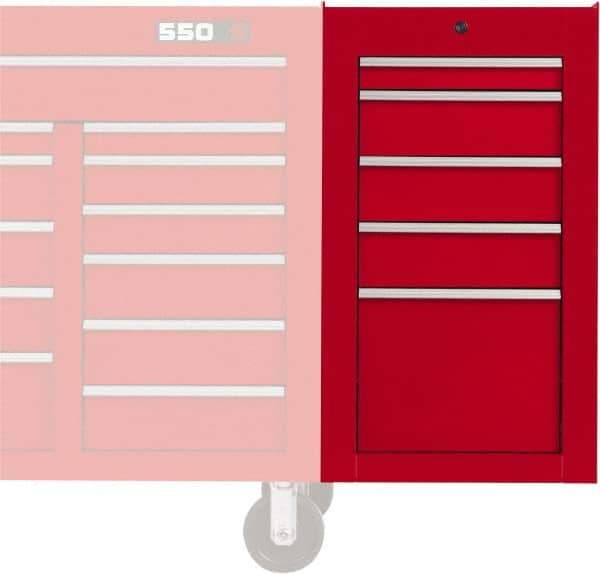 Proto - 5 Drawer Red Side Cabinet - 19" Wide x 34" High x 25" Deep, Use with Proto Roller Cabinet - Exact Industrial Supply