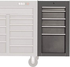 Proto - 5 Drawer Gray Side Cabinet - 19" Wide x 34" High x 25" Deep, Use with Proto Roller Cabinet - Exact Industrial Supply