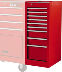 Proto - 9 Drawer Red Side Cabinet - 15" Wide x 35" High x 18" Deep, Use with Vinyl Top, Drawer Liners - Exact Industrial Supply