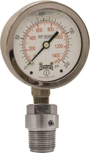 Winters - 2-1/2" Dial, 1/4 Thread, 0-60 Scale Range, Pressure Gauge - Bottom Connection Mount, Accurate to 1.5% of Scale - Exact Industrial Supply