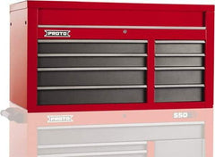 Proto - 8 Drawer Top Tool Chest - 50" Wide x 25-1/4" Deep x 27" High, Steel, Safety Red/Gray - Exact Industrial Supply