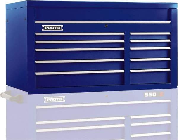 Proto - 10 Drawer Top Tool Chest - 50" Wide x 25-1/4" Deep x 27" High, Steel, Blue - Exact Industrial Supply