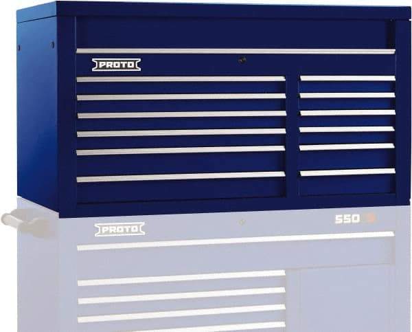 Proto - 12 Drawer Top Tool Chest - 50" Wide x 25-1/4" Deep x 27" High, Steel, Blue - Exact Industrial Supply