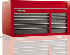 Proto - 10 Drawer Top Tool Chest - 50" Wide x 25-1/4" Deep x 27" High, Steel, Safety Red/Gray - Exact Industrial Supply