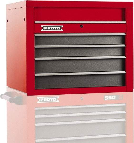 Proto - 4 Drawer Top Tool Chest - 34" Wide x 25-1/4" Deep x 27" High, Steel, Safety Red/Gray - Exact Industrial Supply