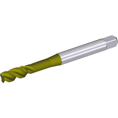Kennametal - M10x1.50 Metric 3 Flute Modified Bottoming Spiral Flute Tap - Cobalt, Oxide Finish, 100mm OAL, Right Hand Flute, Right Hand Thread, H6 - Exact Industrial Supply