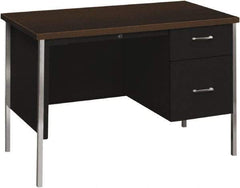 Hon - Woodgrain Laminate Right Pedestal Desk with Center Drawer - 45-1/4" Wide x 24" Deep x 29-1/2" High, Mocha/Black - Exact Industrial Supply