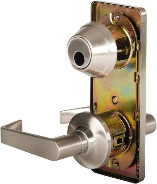 Stanley - Grade 2 Passage Lever Lockset for 1-3/8 to 2" Thick Doors - 2-3/4" Back Set, Keyless Cylinder, Brass Alloy, Satin Nickel Finish - Exact Industrial Supply