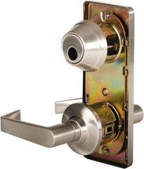 Stanley - Grade 2 Passage Lever Lockset for 1-3/8 to 2" Thick Doors - 2-3/4" Back Set, Keyless Cylinder, Brass Alloy, Satin Nickel Finish - Exact Industrial Supply