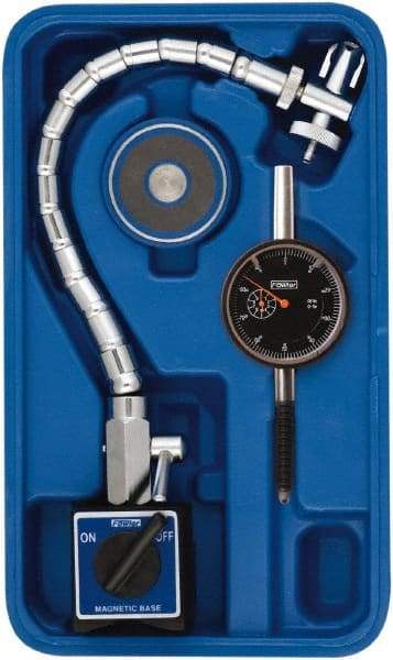 Fowler - 0.001" Graduation, 1" Max Meas, 0-100 Dial Reading, Dial Indicator & Base Kit - 2-1/2" Base Length x 2-1/8" Base Width x 2" Base Height, 2-1/4" Dial Diam - Exact Industrial Supply