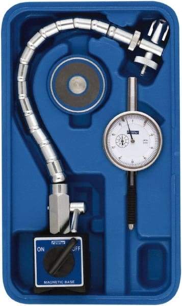 Fowler - 0.001" Graduation, 1" Max Meas, 0-100 Dial Reading, Dial Indicator & Base Kit - 2-1/2" Base Length x 2-1/8" Base Width x 2" Base Height, 2-1/4" Dial Diam - Exact Industrial Supply