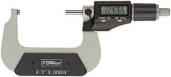 Fowler - 2 to 3" Range, 0.00005" Resolution, Standard Throat IP54 Electronic Outside Micrometer - 0.0002" Accuracy, Ratchet Stop Thimble, Carbide Face, CR2032 Battery - Exact Industrial Supply